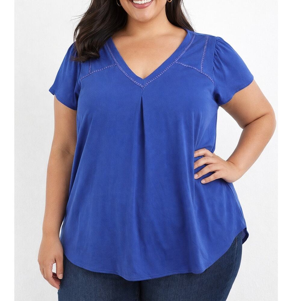 Maeve Anthropologie Flutter Short Sleeve V Neck Blouse Top Royal Blue 14